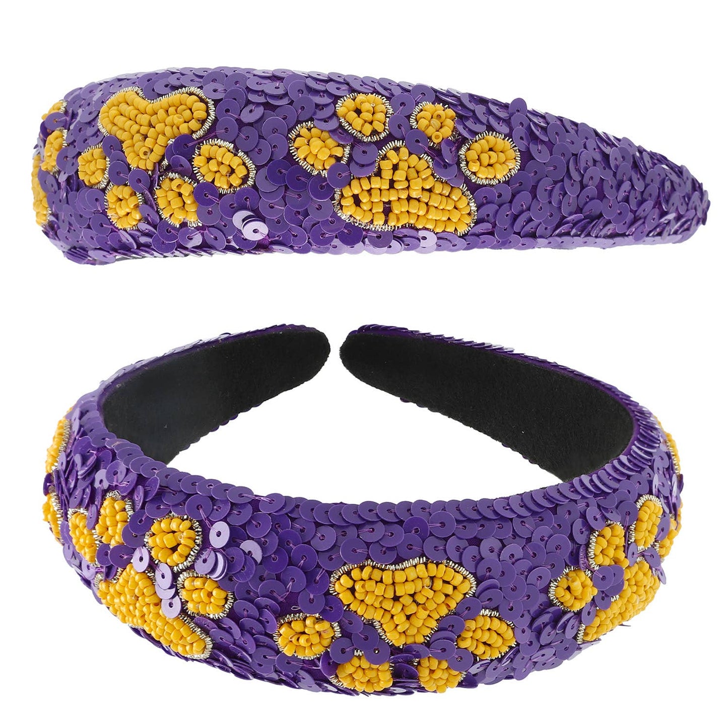 Paw Seed Beaded Sequins Embellished Headband : Blue White