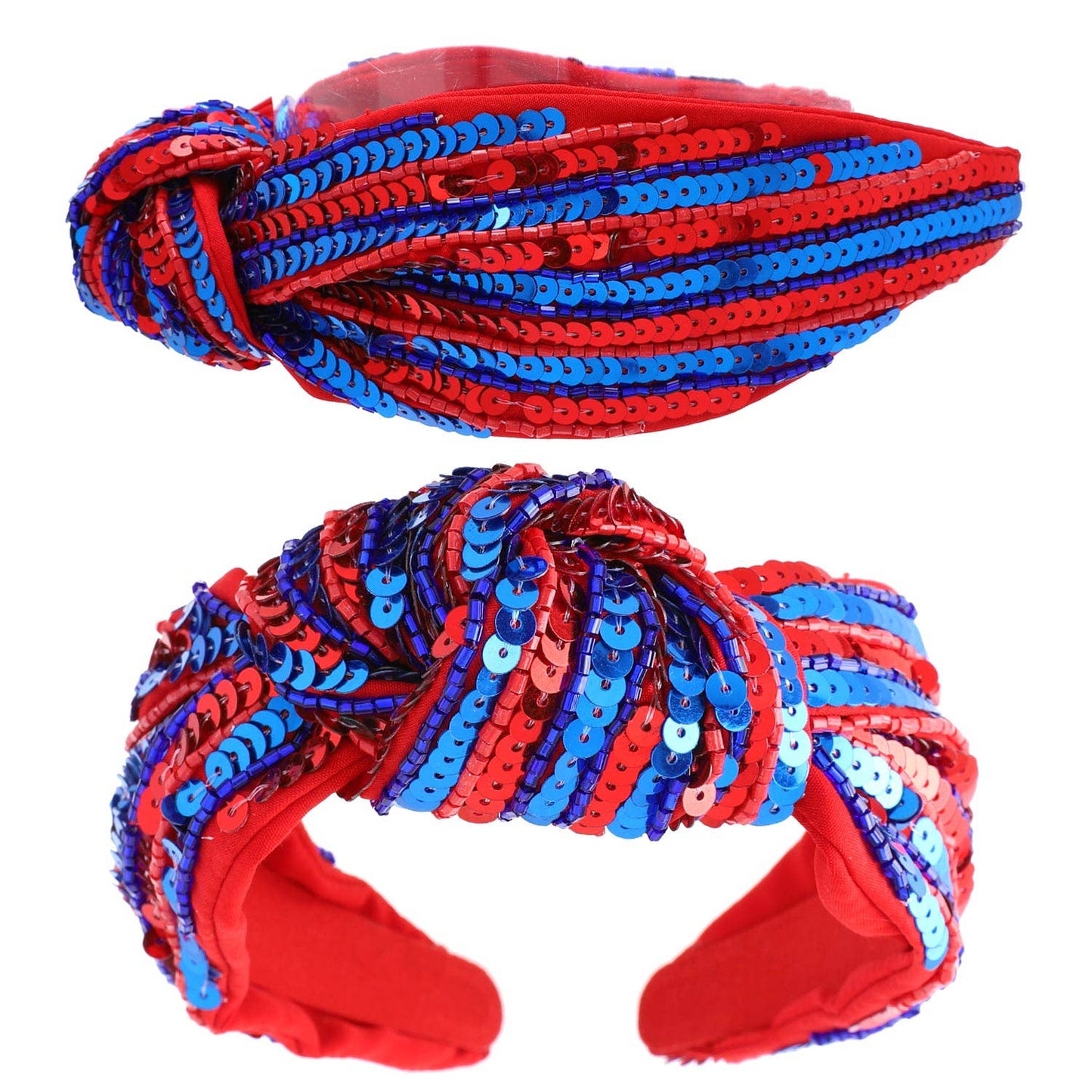Fully Embellished Sequin Knotted Headband: Red White