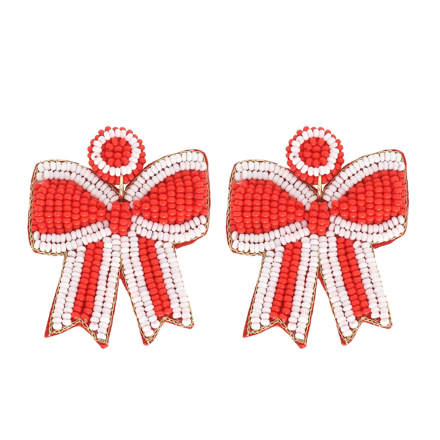 Game Day Striped Bow Ribbon Beaded Earrings: Orange Black