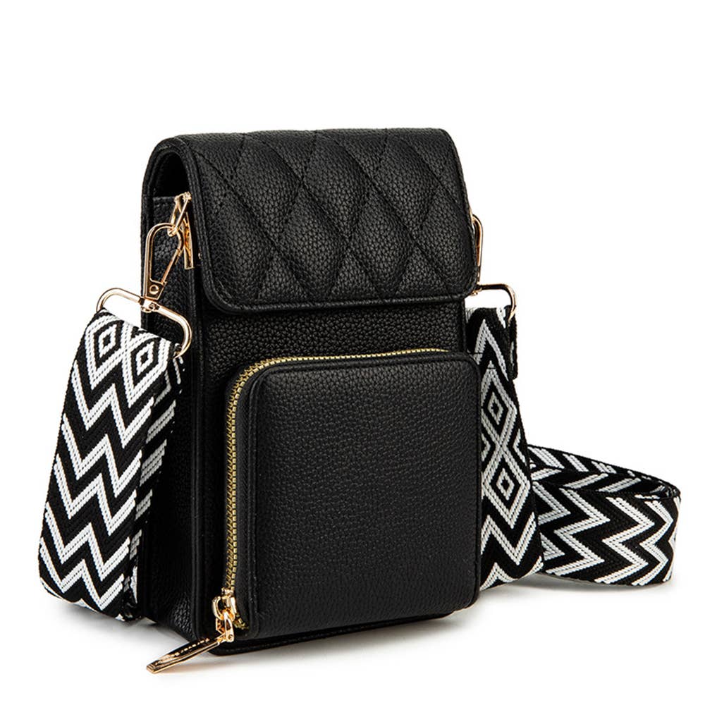 Wide Shoulder Strap Crossbody Bag: Brown