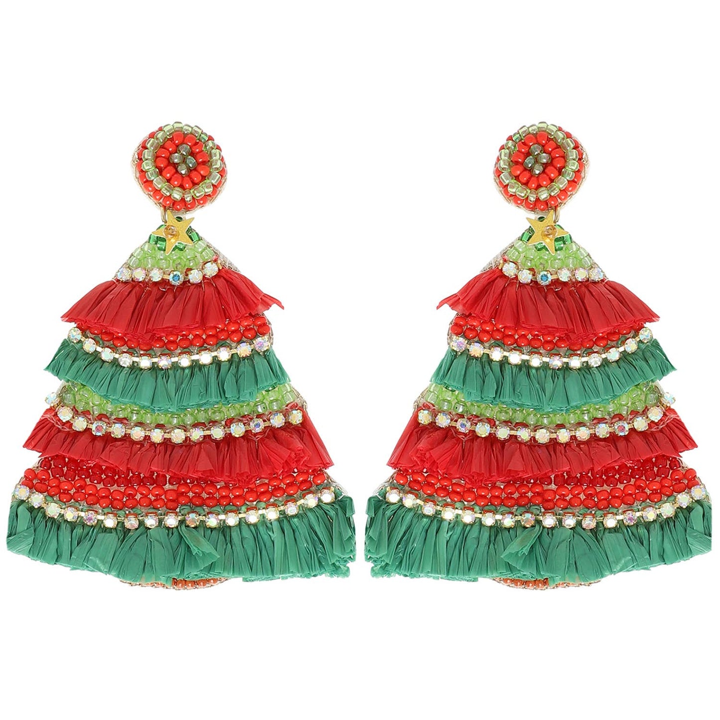 Christmas Tree Jeweled Post Earrings : Green