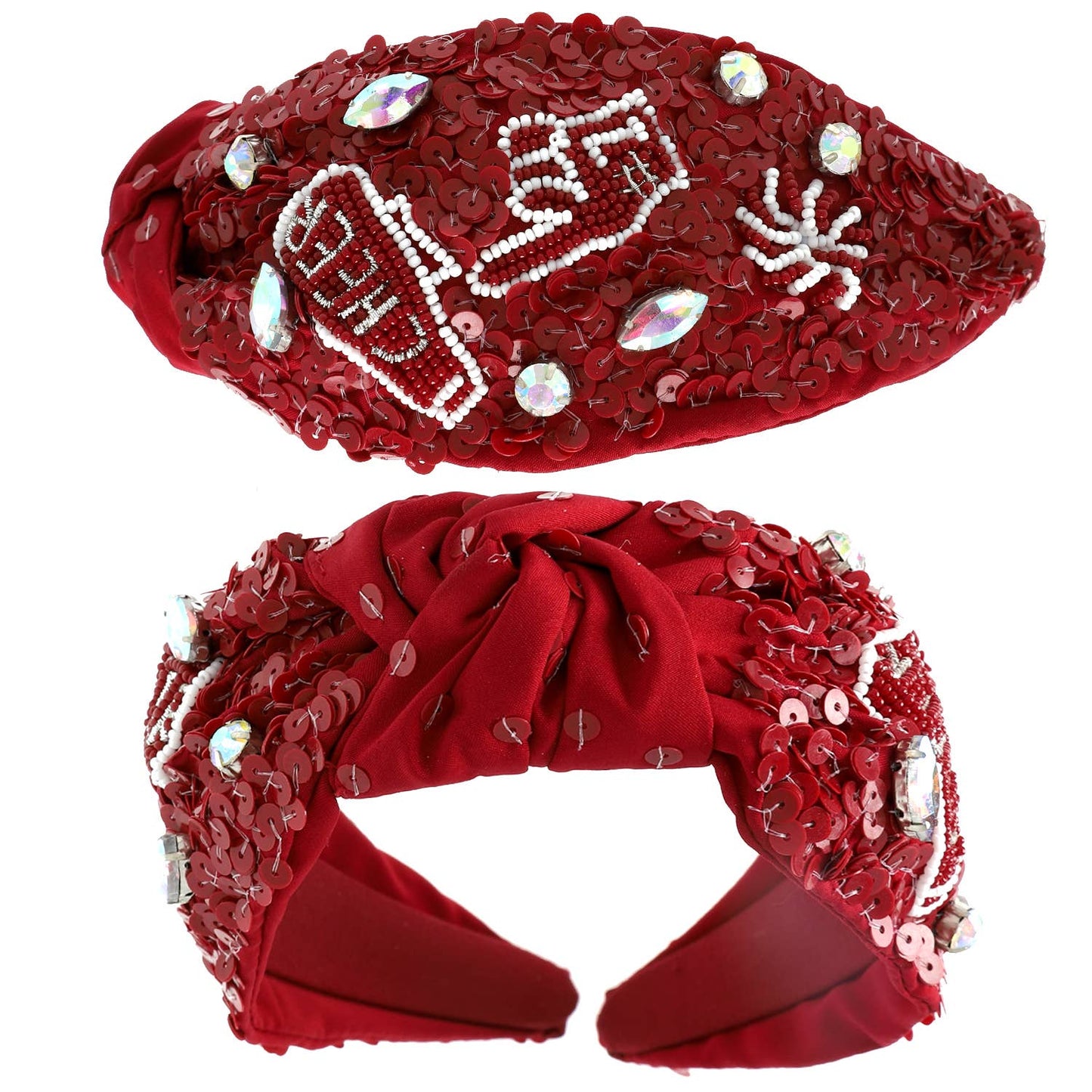 Number 1 Hand Top Knotted Jeweled beaded Headband : Black Orange