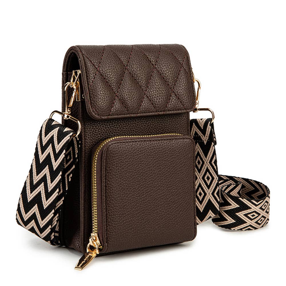 Wide Shoulder Strap Crossbody Bag: Brown
