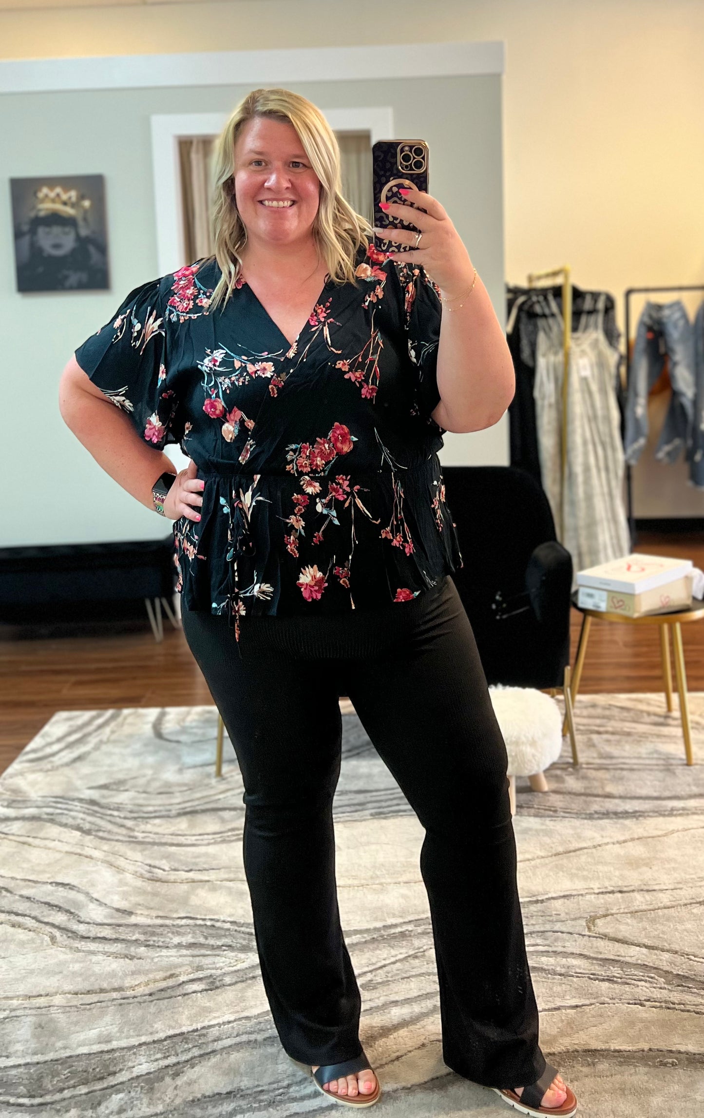 Curvy black ribbed pants