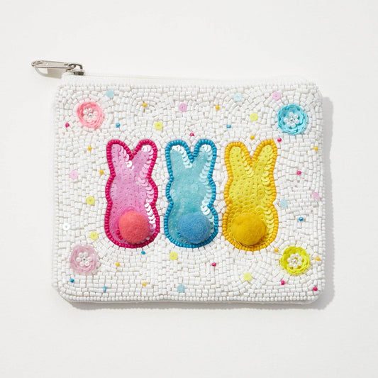 Pom Poms Bunny Tail Beaded Coin Pouch