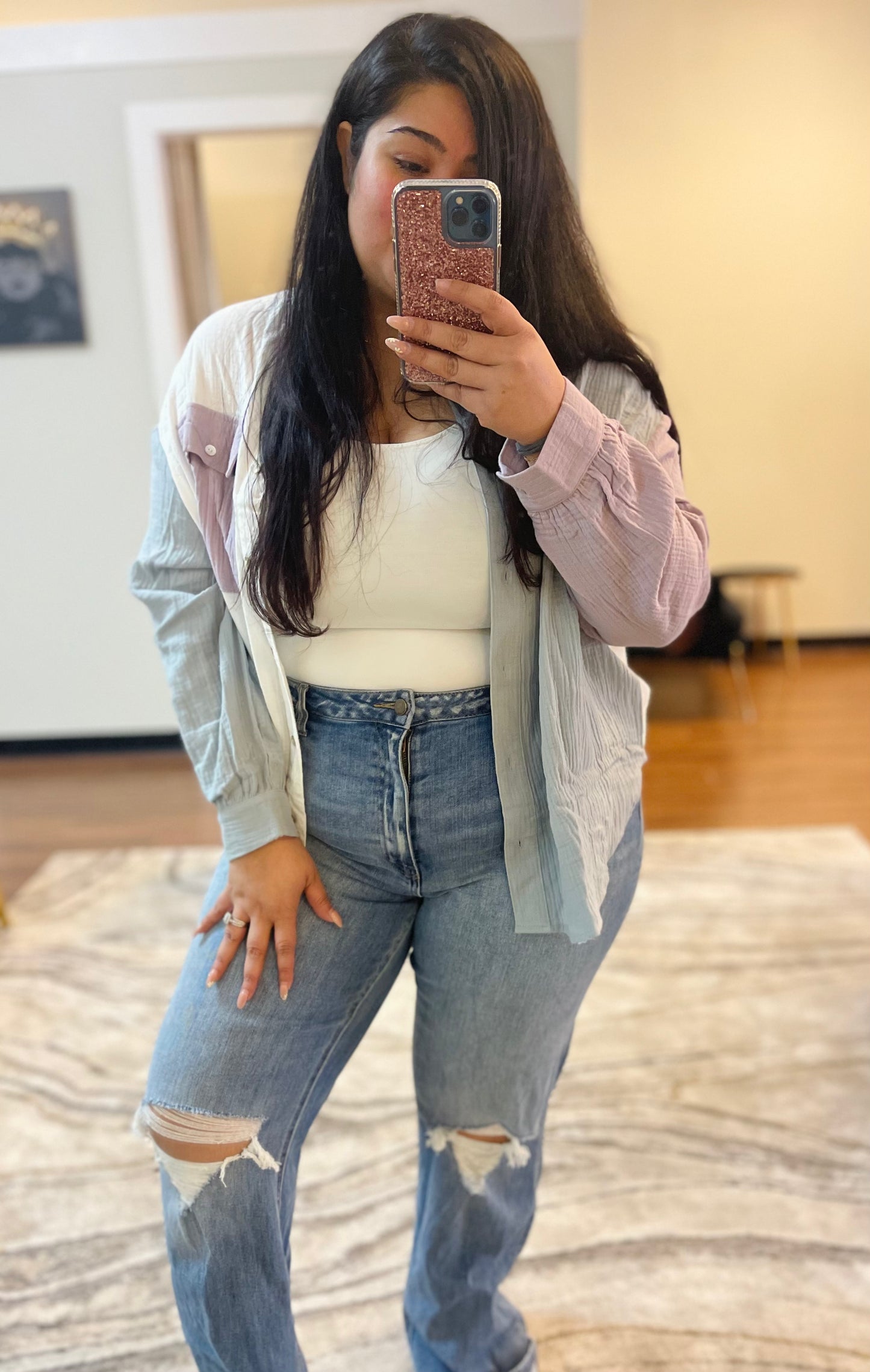 Spring Color-Block Button-Down