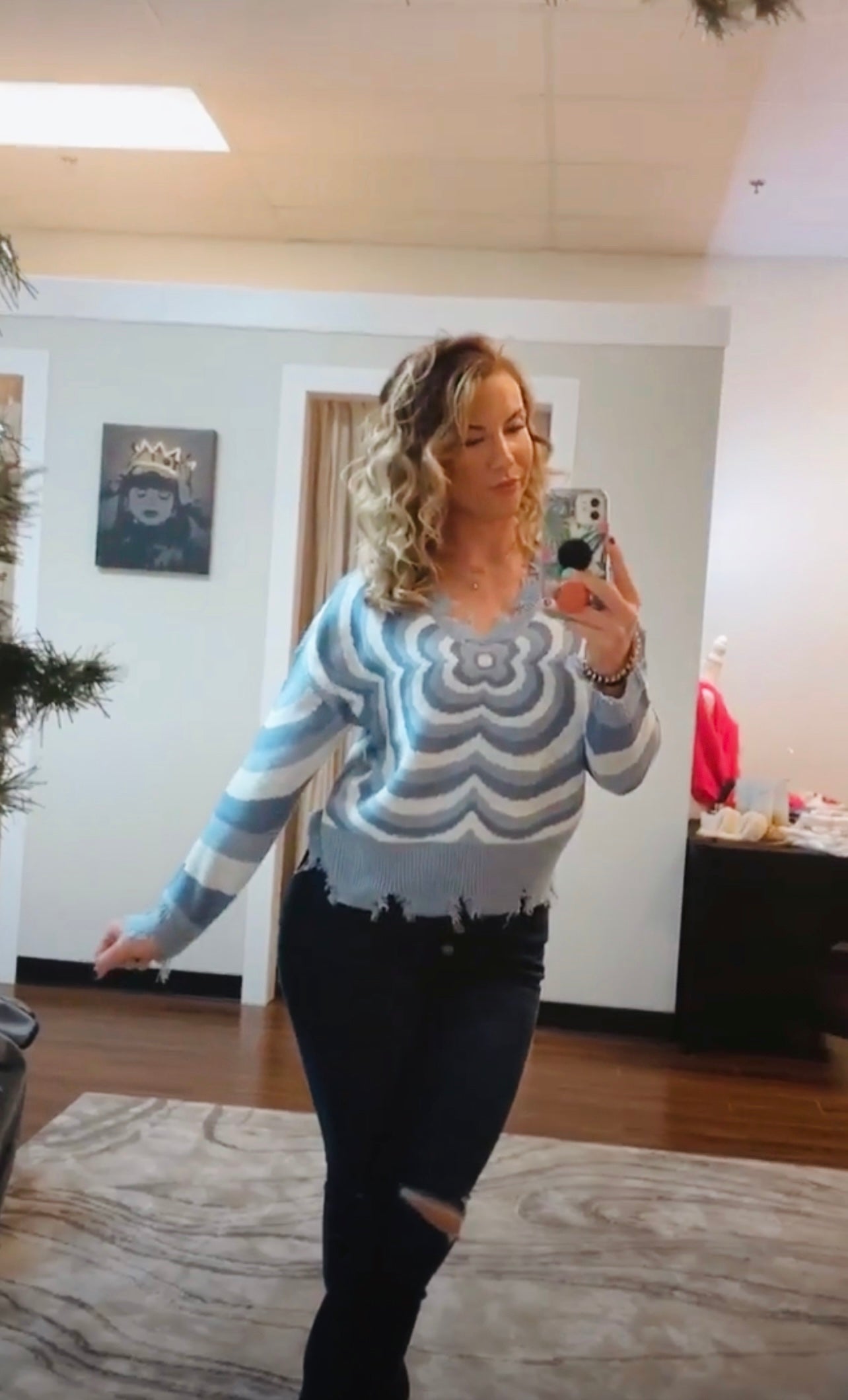 Groovy Vibes frayed sweater