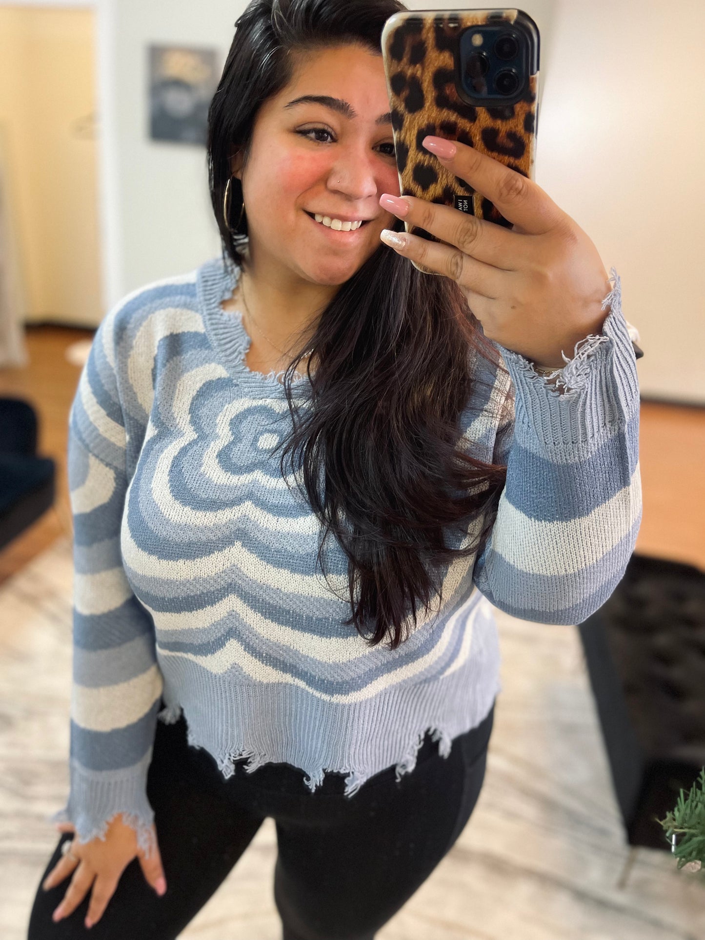 Groovy Vibes frayed sweater