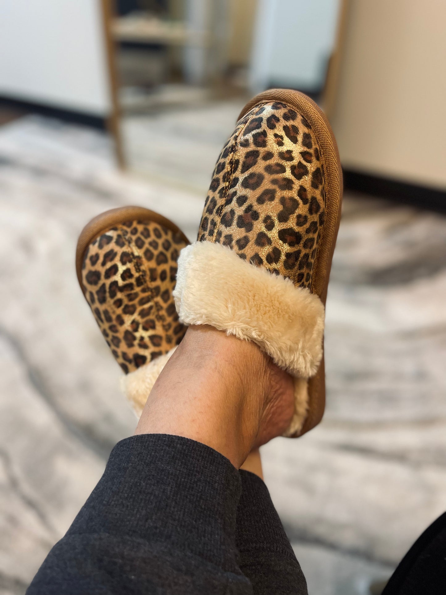 Gold Leopard Cozy Slippers