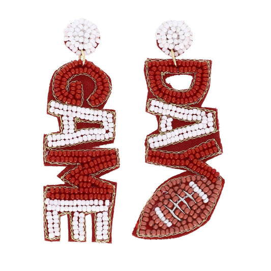 Game Day Dangle Earrings: Burgundy White