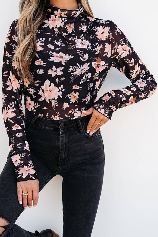 Spring Floral Mesh Top