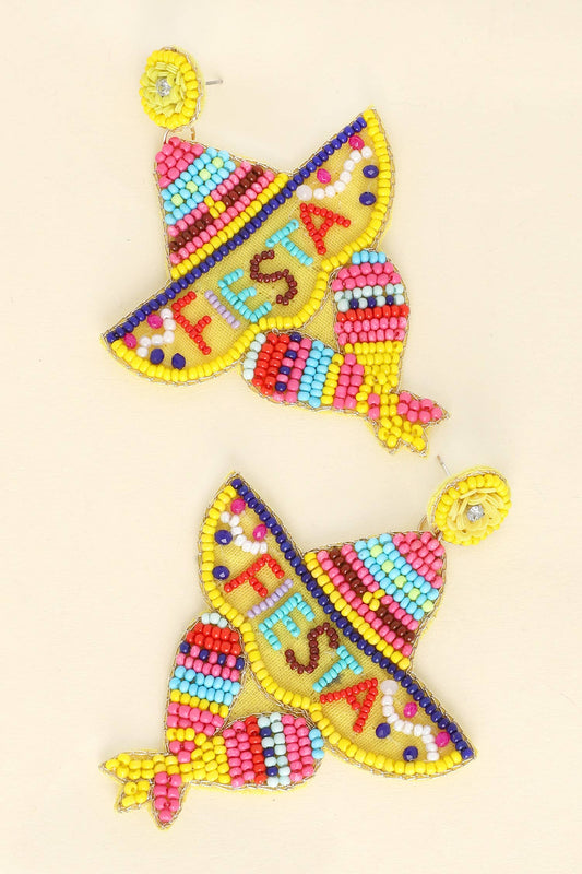 Mexican Fiesta Sombrero Maracas Beaded Earrings