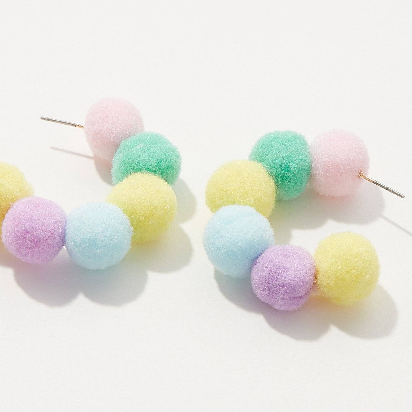 Colorful Pompoms Hoop Earrings