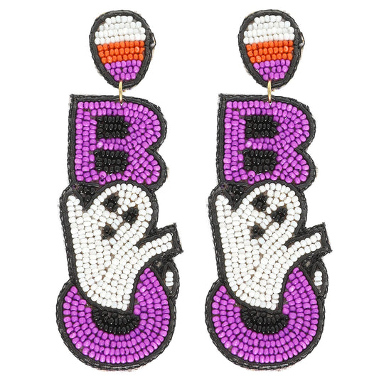 Halloween Candy Corn Ghost Bead Post Earrings : Purple