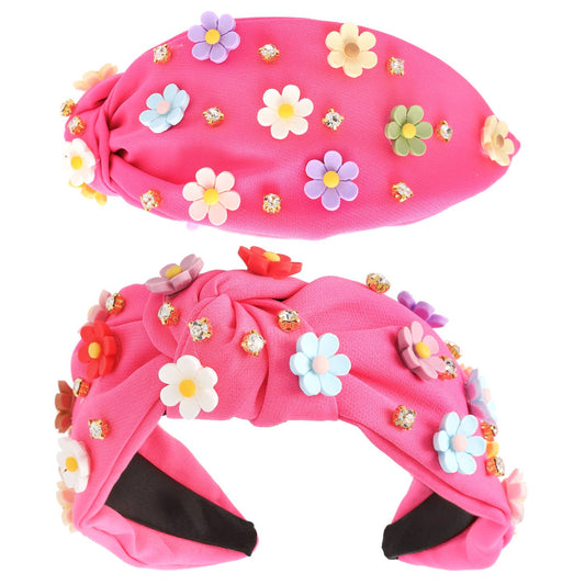 Multicolor Acrylic Floral Beaded Jeweled Headband: Fuchsia