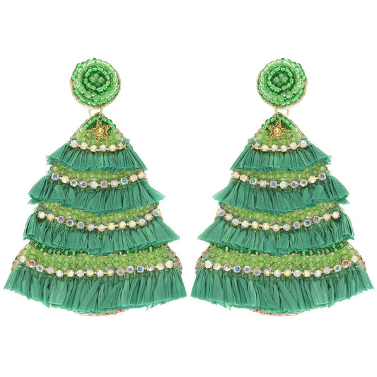Christmas Tree Jeweled Post Earrings : Green