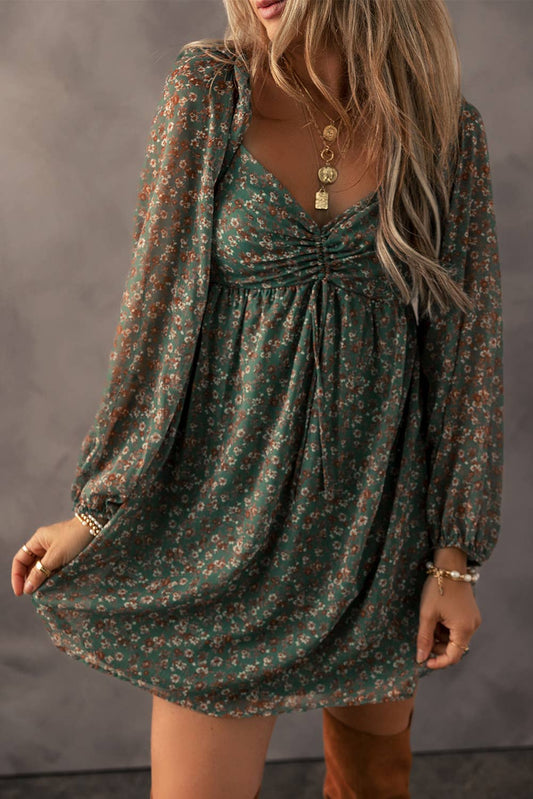 Ruched Sweetheart Neck Floral Dress