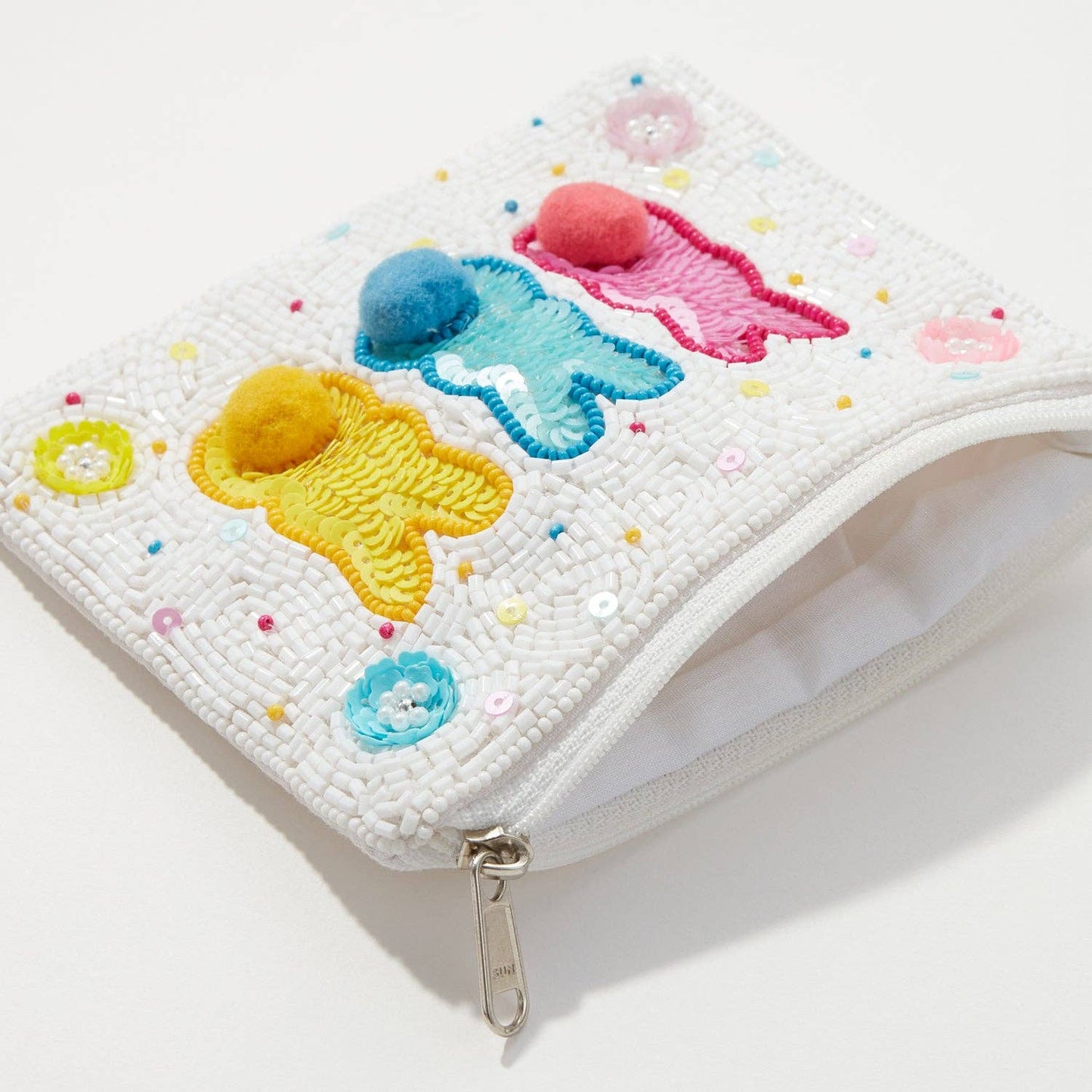 Pom Poms Bunny Tail Beaded Coin Pouch