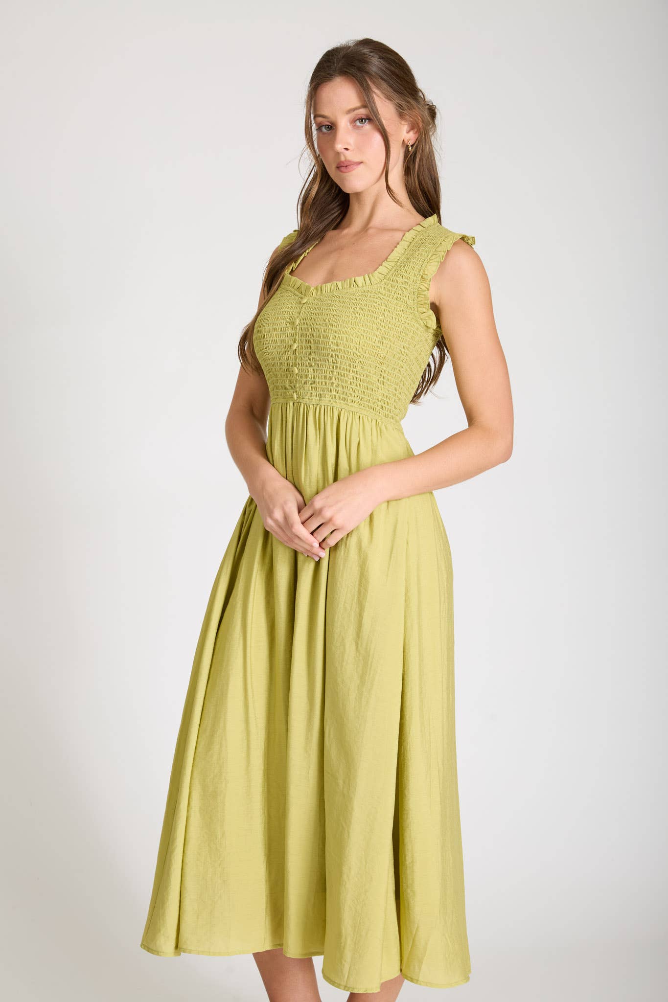 Whisper Ruffle Sweetheart Smocked Dress