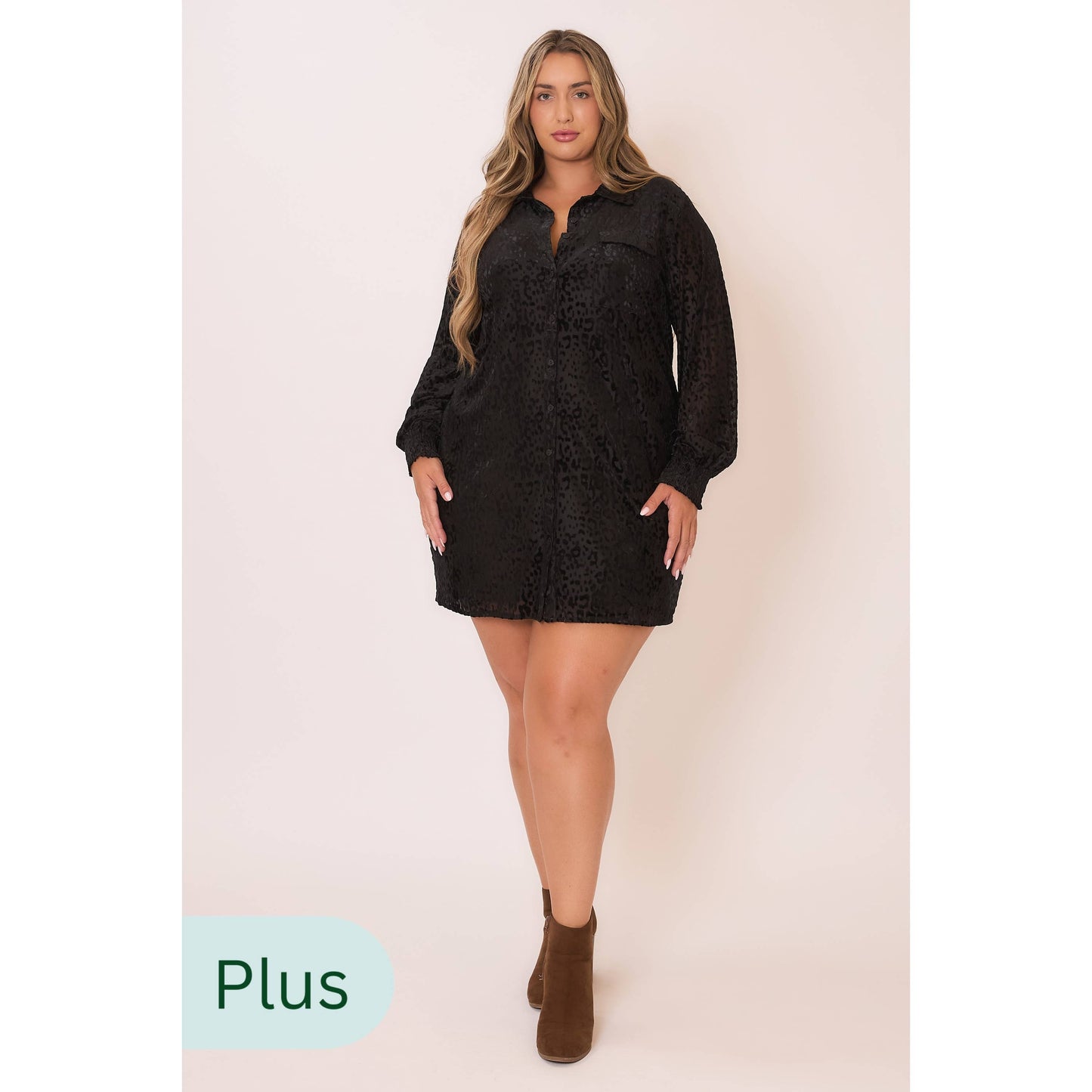 Chic Velvet Animal Print Long Sleeve Dress
