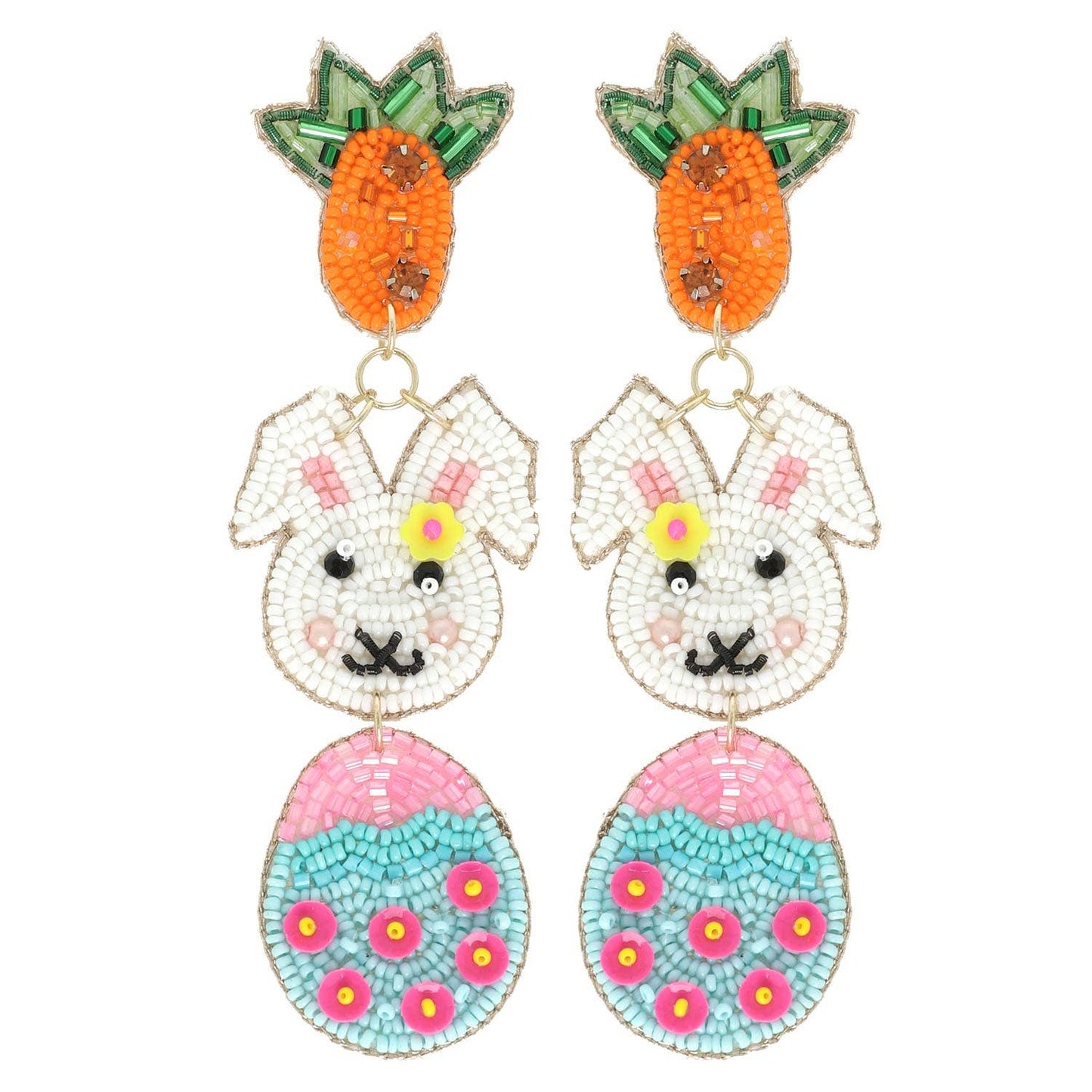 Easter Egg Rabbit Beaded Gemstone Earrings