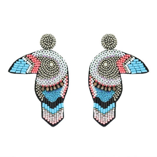 Multicolor Mix Beaded Toucan Head Dangle Earrings