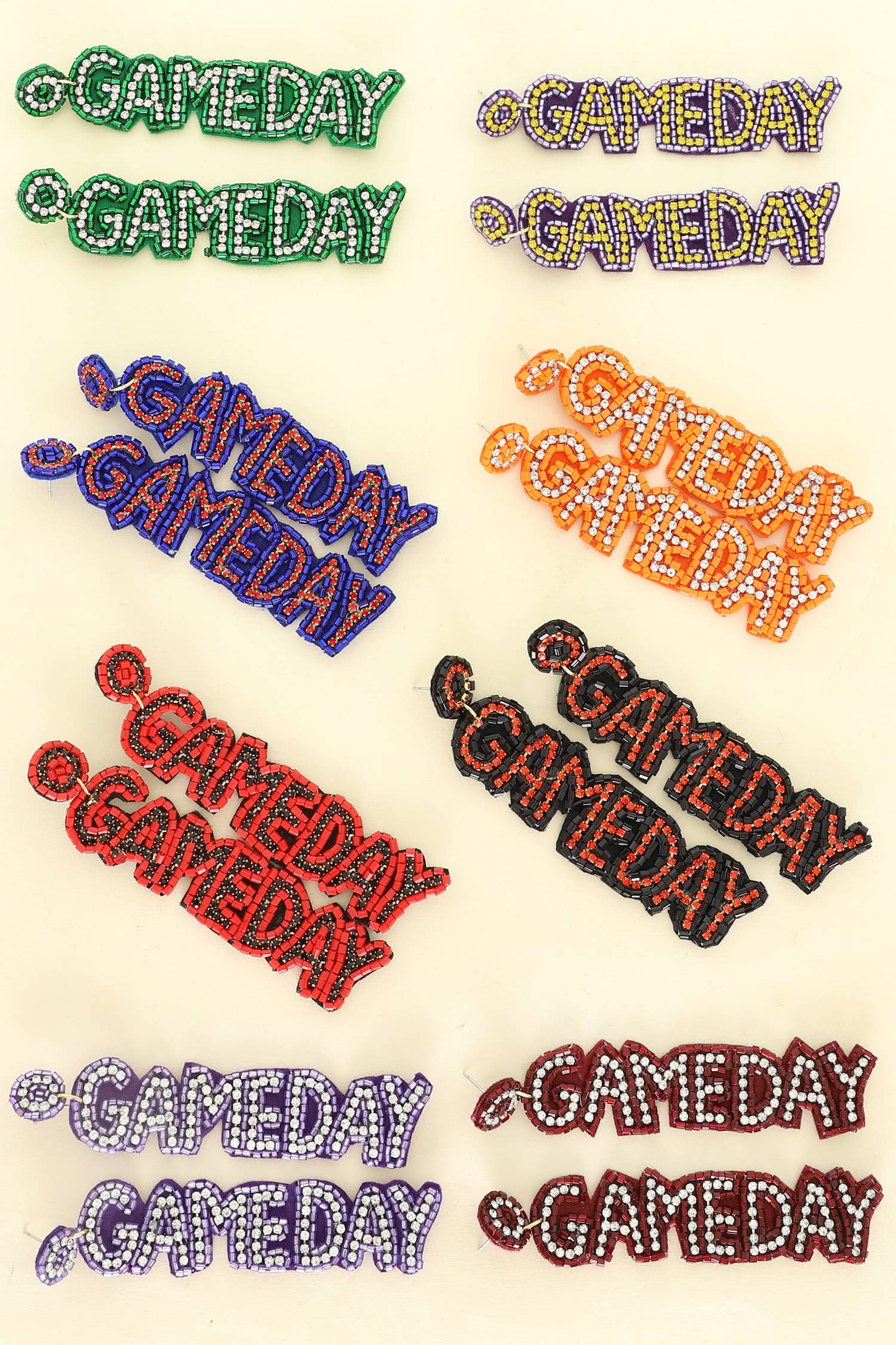 Game Day Letter Beaded Rhinestone Post Earrings : Red White