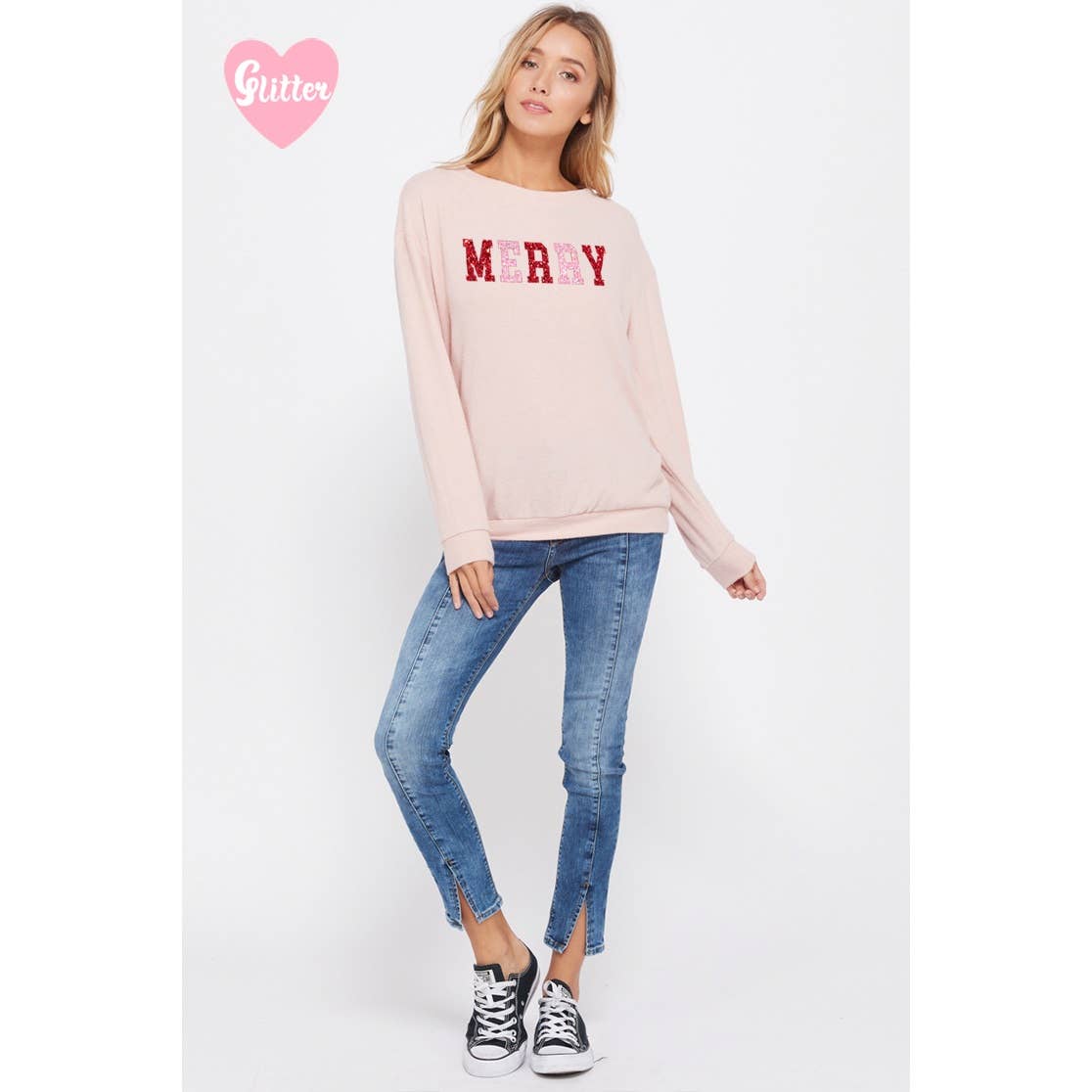 Merry glitter print long sleeve soft long sleeve