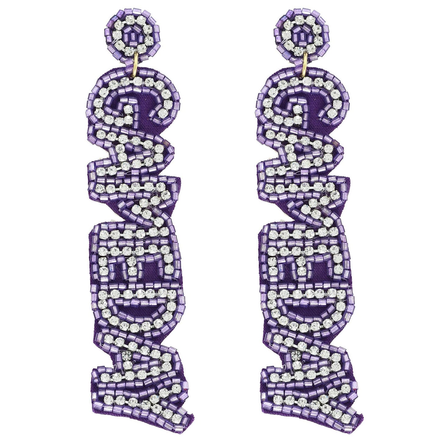 Game Day Letter Beaded Rhinestone Post Earrings : Red White