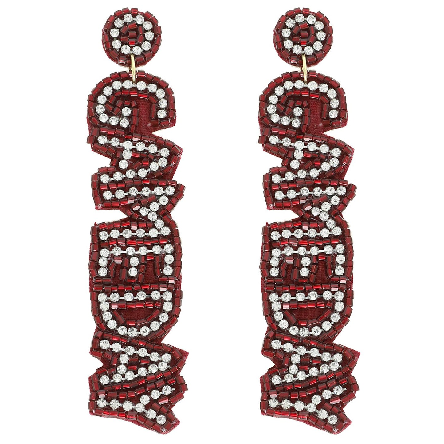 Game Day Letter Beaded Rhinestone Post Earrings : Red White