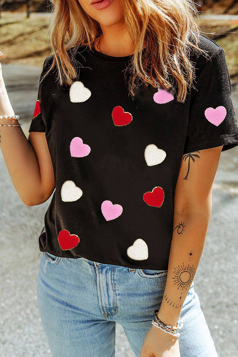 Chenille Heart Patched Crewneck Tee