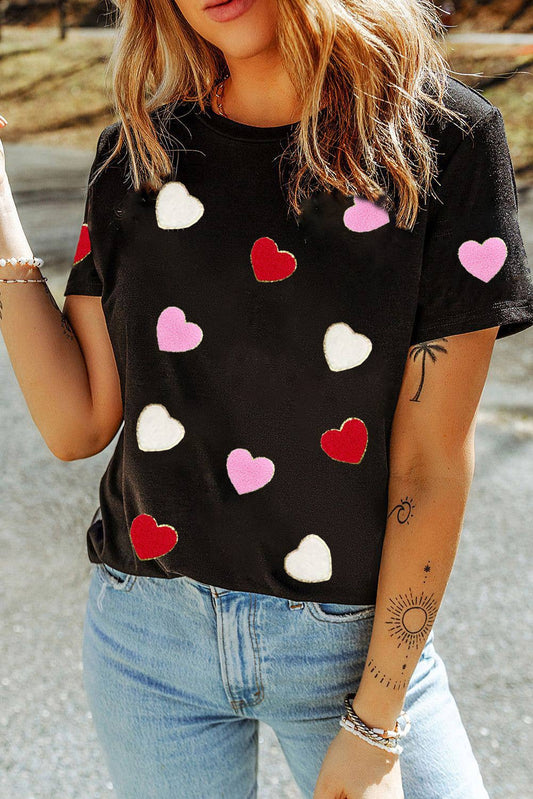 Chenille Heart Patched Crewneck Tee