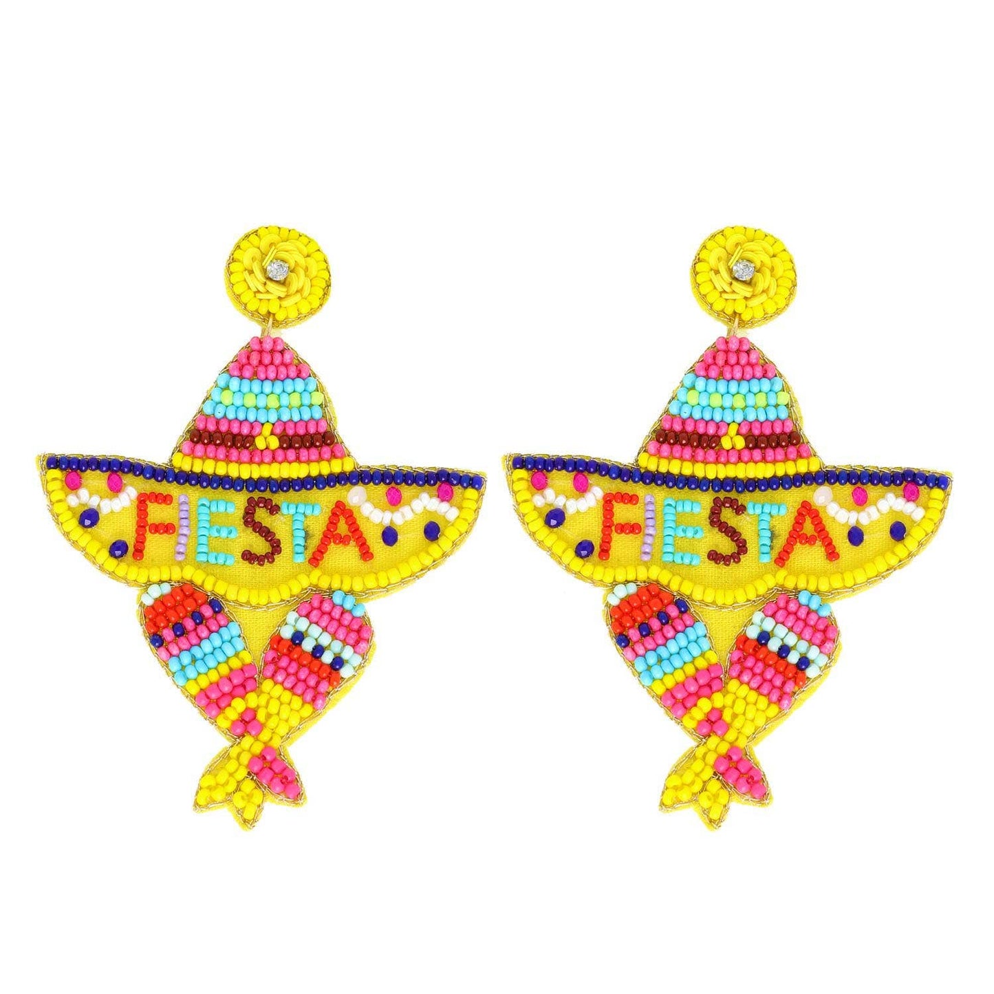 Mexican Fiesta Sombrero Maracas Beaded Earrings