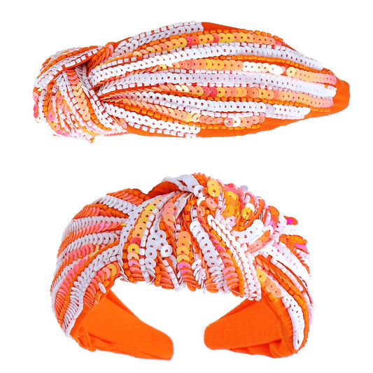 Fully Embellished Sequin Knotted Headband: Orange White