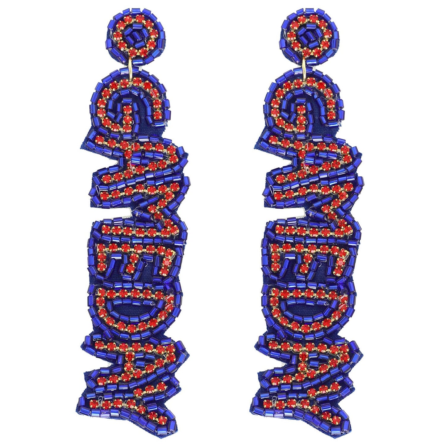 Game Day Letter Beaded Rhinestone Post Earrings : Red White