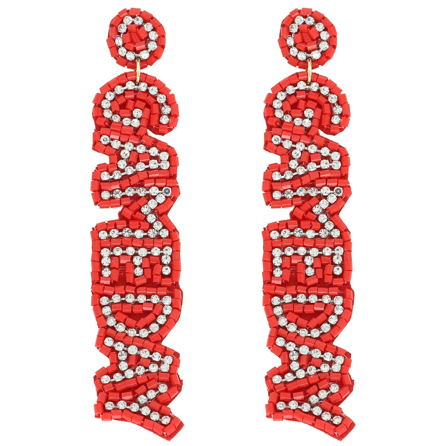 Game Day Letter Beaded Rhinestone Post Earrings : Red White