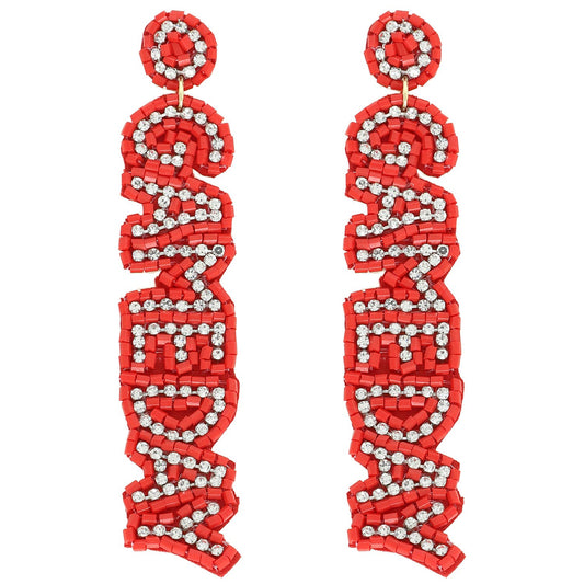 Game Day Letter Beaded Rhinestone Post Earrings : Red White
