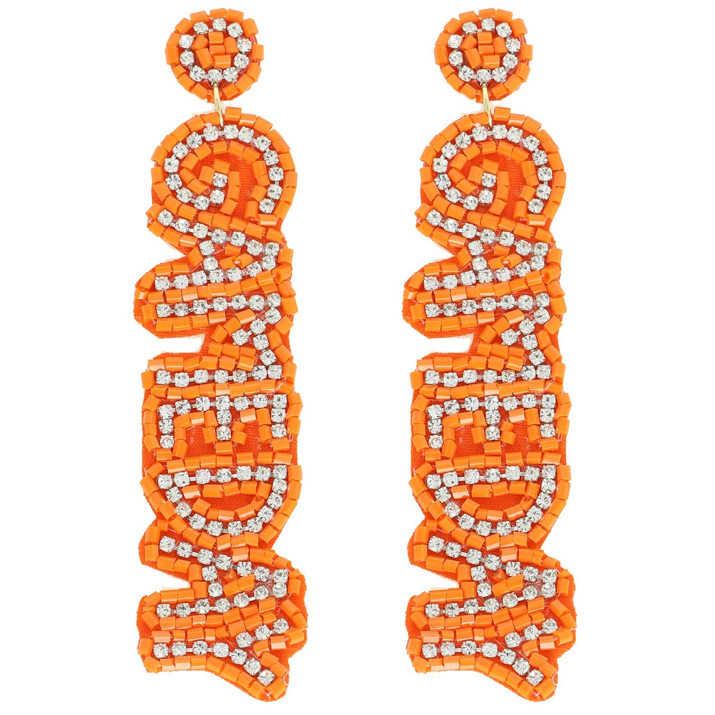 Game Day Letter Beaded Rhinestone Post Earrings : Red White