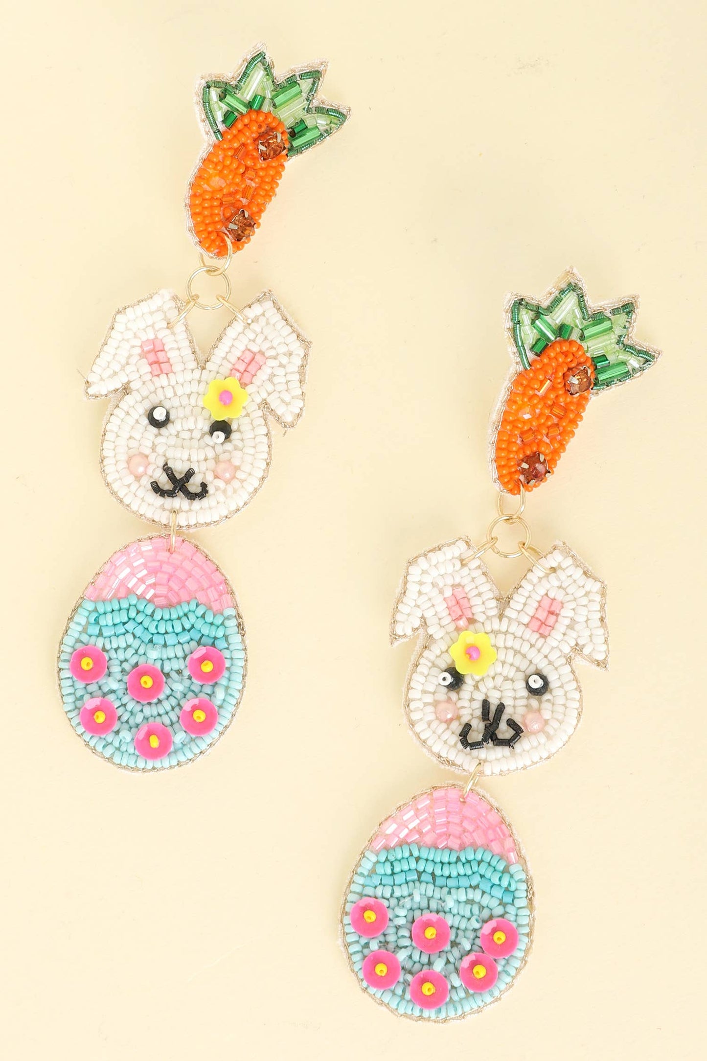 Easter Egg Rabbit Beaded Gemstone Earrings