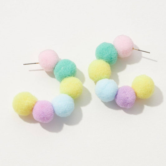 Colorful Pompoms Hoop Earrings