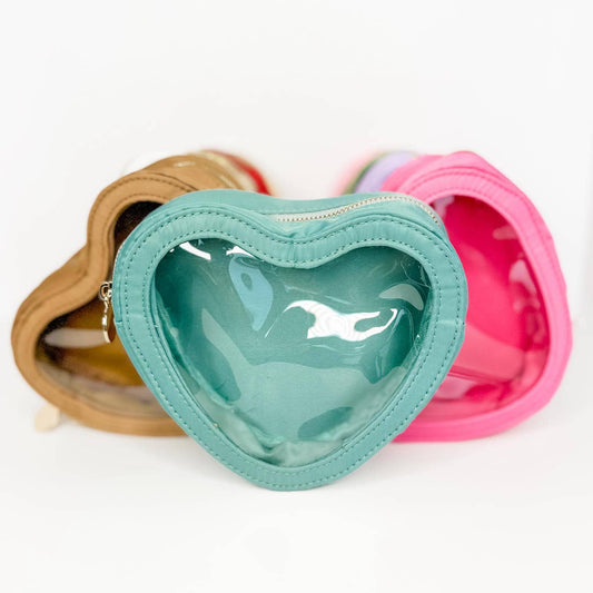 Turquoise Heart Pouch, Heart Cosmetic Bag, Heart Pouch, gift