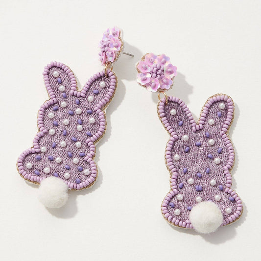 Easter Bunny With Pom Poms Post Earring: Lavender