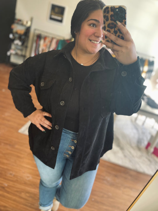 Perfect Day Lightweight Black Corduroy Shacket
