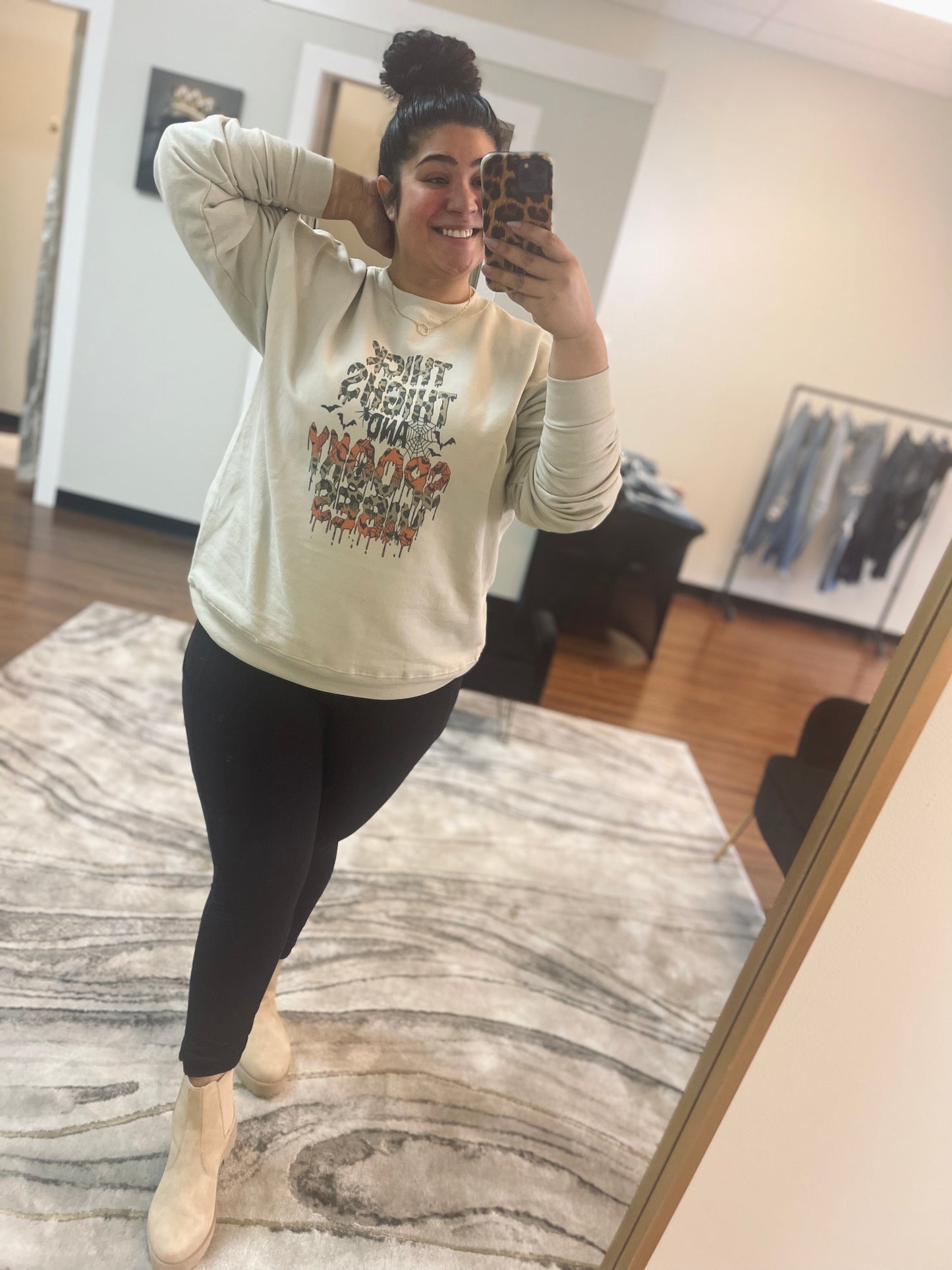 Thick thighs and Spooky Vibes Crewneck Sweatshirt