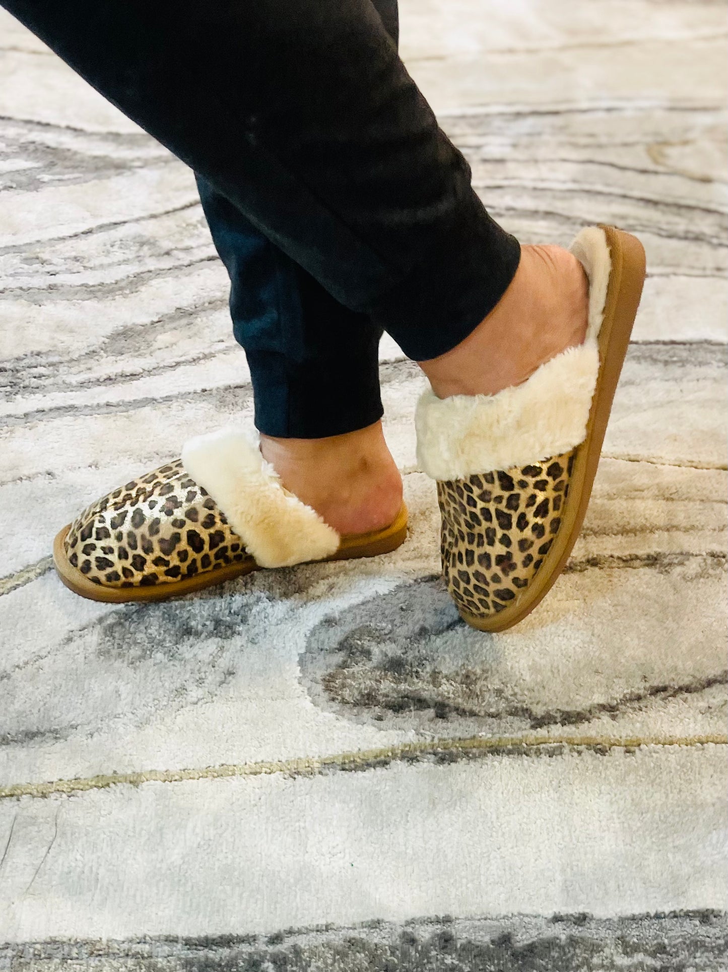 Gold Leopard Cozy Slippers